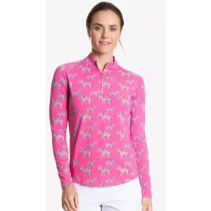 Sport Haley Pink All Over Elephant Print Sun Protection Cooling Quarter Zip Sz S